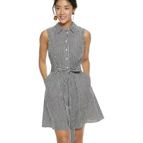 POPSUGAR Dresses & Skirts - Popsugar Black and White Gingham Sleeveless Dress Pockets Tie Waist Belt Medium